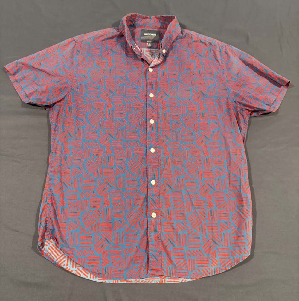 Bonobos Riviera Men’s M, Short Sleeve Standard Fit Button-Down Shirt Blue, Red